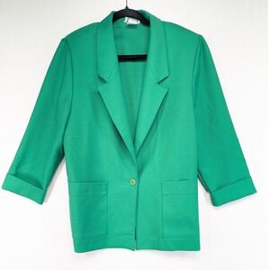 Donnkenny Womens Emerald Green Blazer 3/4 Sleeve Single Button Pockets 42/L